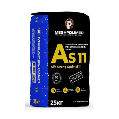 Клей Alfa Strong Optimal 11 Прочный и экономичный клей для плитки C0 T Megapolimer 25кг