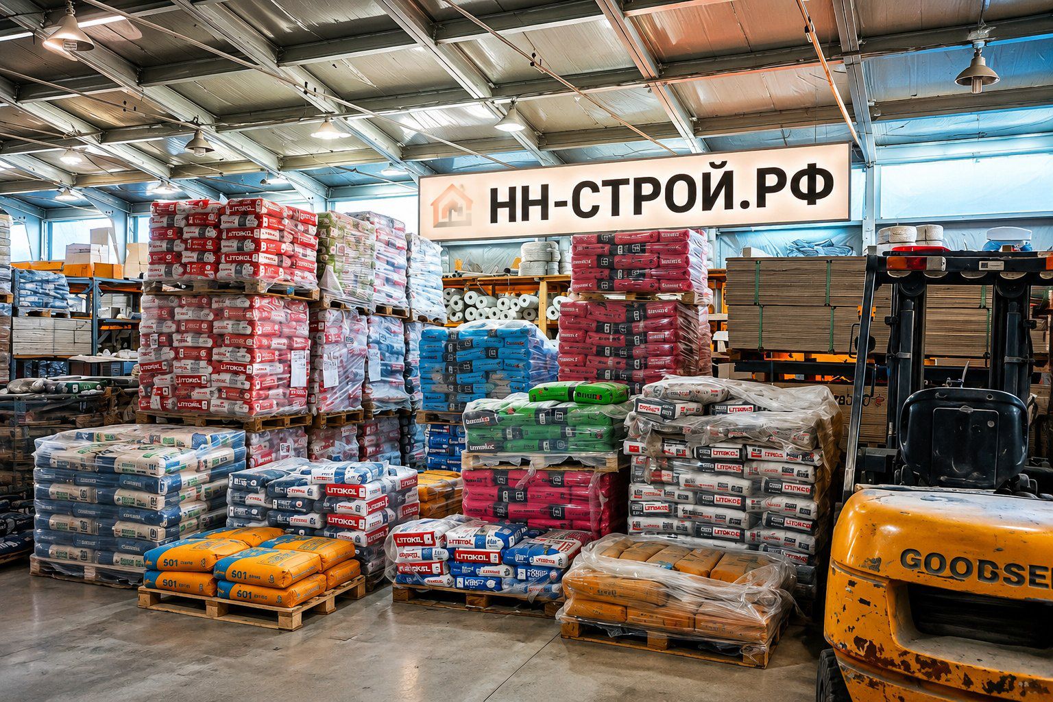 Штукатурка, шпатлевка, смеси для пола оптом и в розницу на складе НН‑Строй, Нижний Новгород